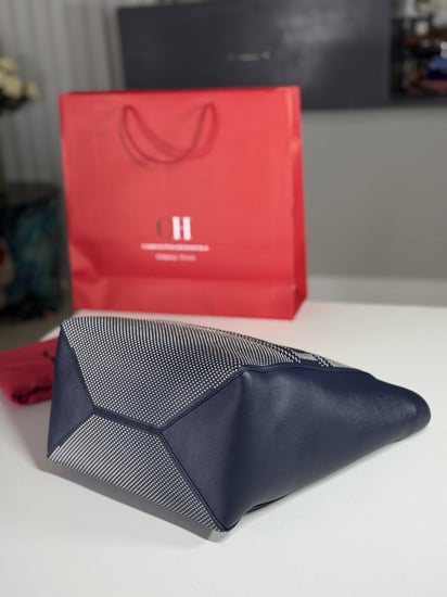 كارولينا هيريرا سمول توت بسحاب - كحلي/ ابيض  carolina herrera Top zip tote in navy with logo