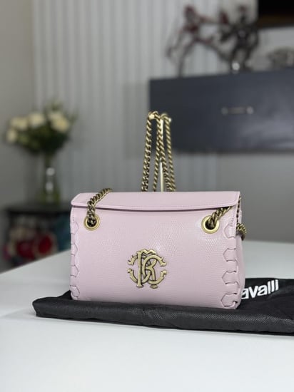 ربرتو كفالي شولدر سنيك بلون وردي roberto cavalli pink snake shoulder bag