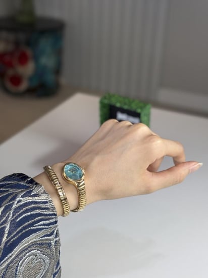 ساعة جست كافالي ثعبان بلون ذهبي  ومينا ازرق- just cavalli