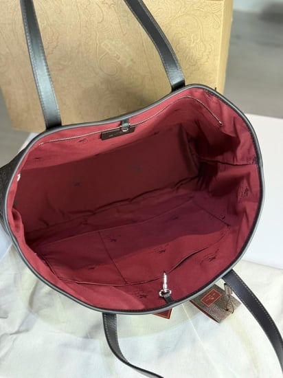 شنطة ايترو لارج شوبر بجلد طبيعي بني فحمي Etro brown shopping bag leather