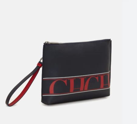 كارولينا هريرا باوتش جلد كحلي مع لوقو احمر carolina herrera pouch leather navy leather  red logo