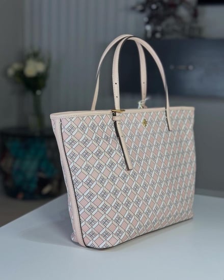 توت توري برتش سمول Tory Burch Geo Logo Mini Zip Tote وردي سجنشر