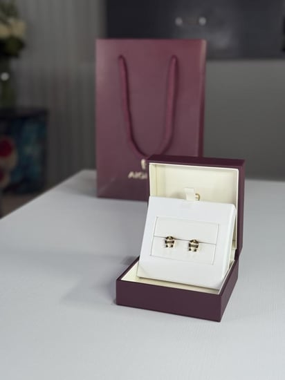 حلق اجنر لوقو حذوة ذهبي مرصع بالكريستال aigner gold fashion earrings