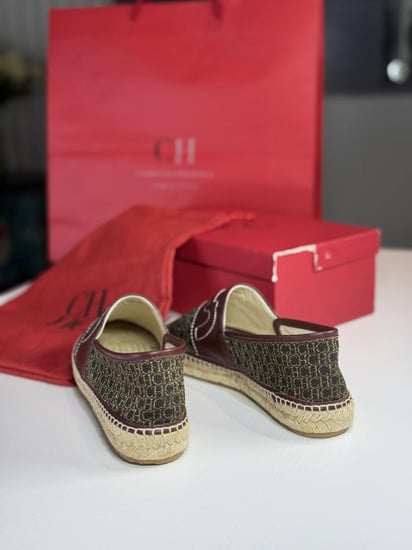 كارولينا اسبادريل بني سجنشر مزين بالجلد espadrilles Caroline Herrera brown signature limited