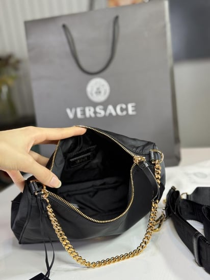 شنطة فيرزاتشي ميديم كتف باللون اسود Nylon Tribute Chain Crossbody Shoulder Bag