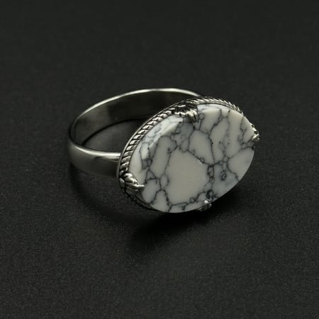 كلكتا | خاتم ملكي تاج فضه عيار 925 - أبيض معرق