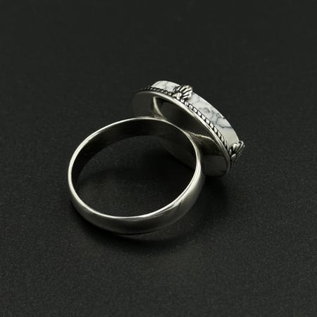 كلكتا | خاتم ملكي تاج فضه عيار 925 - أبيض معرق