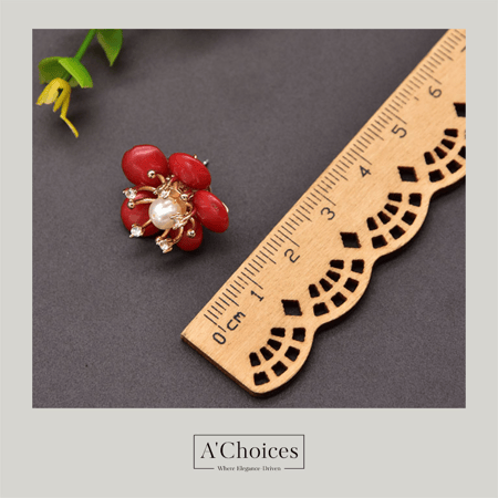 اقراط مصنوعة يدويا من الفضة عيار 925 مطلية بالذهب عيار 18 مع اللؤلؤ الزراعي وحجر المرجان