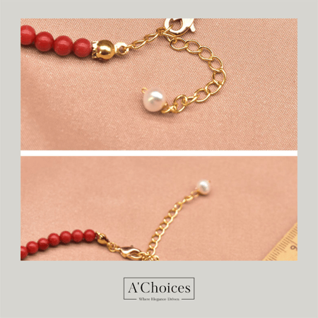 سوار مصنوع يدويا من النحاس المطلي بالذهب عيار 18 بثلاث طبقات من حجر المرجان