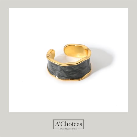 خاتم مطلي بالذهب قابل للتعديل بأربعة ألوان: أبيض, أرجواني, رمادي غامق, أخضر غامق