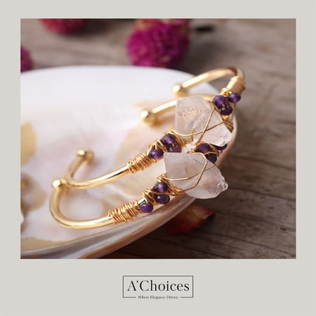 اساور مطليه - اساور ملفوفة بالأسلاك مطلية ذهب بحجر الكوارتز والجيمشت