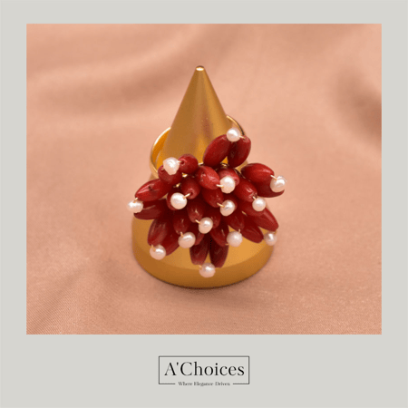 خاتم مصنوع يدويا من الفضة عيار 925 مطلي بالذهب عيار 18 مع اللؤلؤ الزراعي وحجر المرجان قابل للتعديل