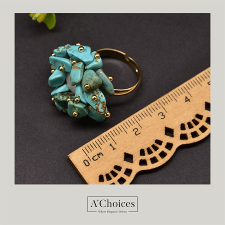 خاتم مصنوع يدويا من الفضة عيار 925 مطلي بالذهب عيار 18 مع اللؤلؤ الزراعي وحجر الفيروز قابل للتعديل