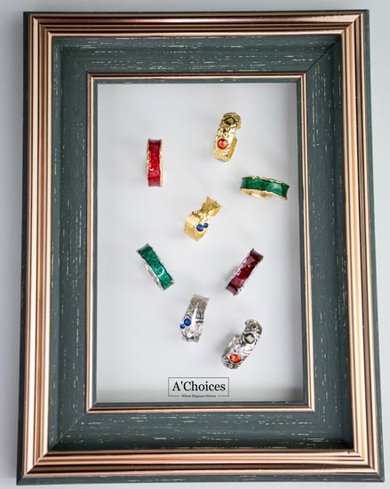 خاتم مصنوع من الفضة عيار 925 مطلي بالذهب بلونين أخضر و أحمر