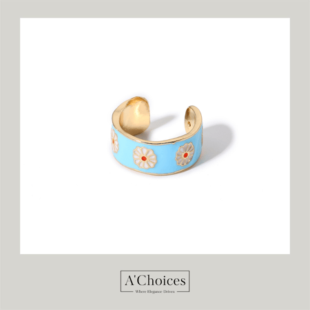 خواتم ملونة على شكل زهور مطلية ذهب