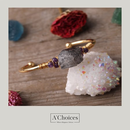 أساور ذهب - اساور ملفوفة بالأسلاك مطلية ذهب بحجر الأماتيست البنفسجي