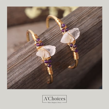 اساور مطليه - اساور ملفوفة بالأسلاك مطلية ذهب بحجر الكوارتز والجيمشت