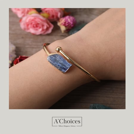 سوار ذهــب - اساور مطلية ذهب بحجر التوباز الأزرق مصنوعة يدويا