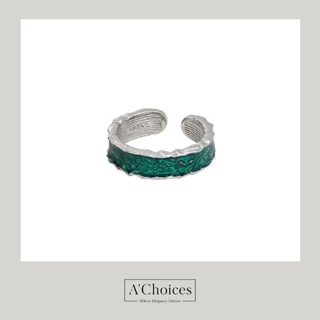 خاتم مصنوع من الفضة عيار 925 مطلي بالذهب بلونين أخضر و أحمر