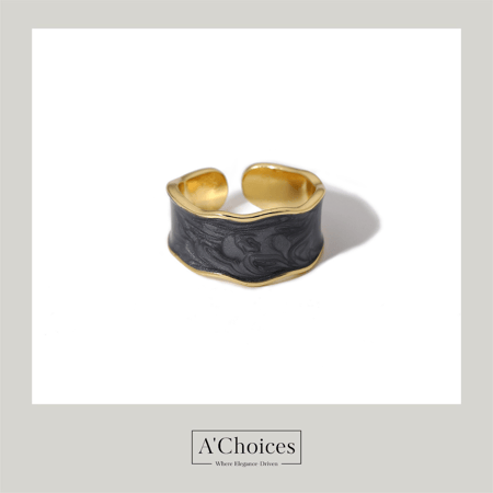 خاتم مطلي بالذهب قابل للتعديل بأربعة ألوان: أبيض, أرجواني, رمادي غامق, أخضر غامق