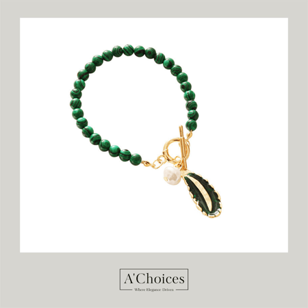سوار بحجر الملاكيت الأخضر مع حبة لؤلؤ