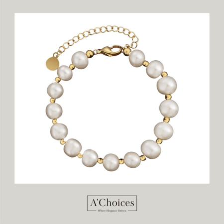 اساور من اللؤلؤ الزراعي المطلي بالذهب بلونين ذهبي وفضي