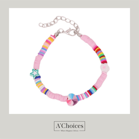 اساور ملونة مع زهرة ونجمة وقلب بعدة ألوان