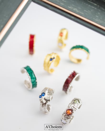 خاتم مصنوع من الفضة عيار 925 مطلي بالذهب مع حجر أزرق قابل للتعديل