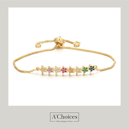 اساور مصنوعة من النحاس المطلي بالذهب بالزيركون الملون - سحب