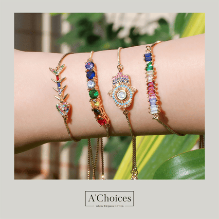 اساور مصنوعة من النحاس المطلي بالذهب بالزيركون الملون - سحب