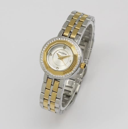 ساعة نسائية بسوار ذهبي وفضي من بروشا BR1001