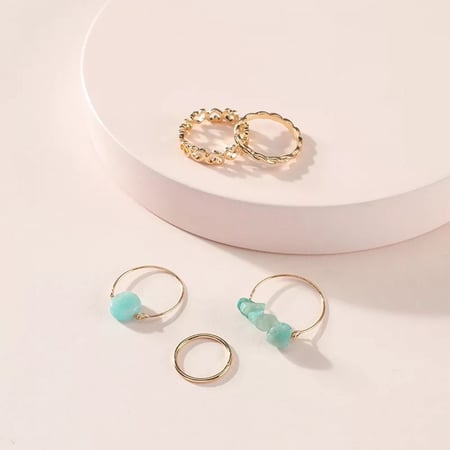 مجموعة خواتم من الحجر الطبيعي- 5 قطع