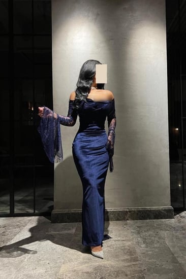 فستان سهرة مخمل طويل لون كحلي