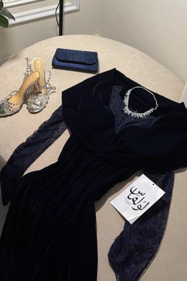 فستان سهرة أنيق شتوي لون كحلي