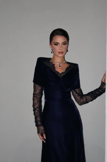 فستان سهرة أنيق شتوي لون كحلي