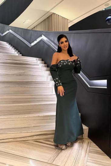 فستان توب للسهرة بأكمام منفصلة لون أخضر داكن