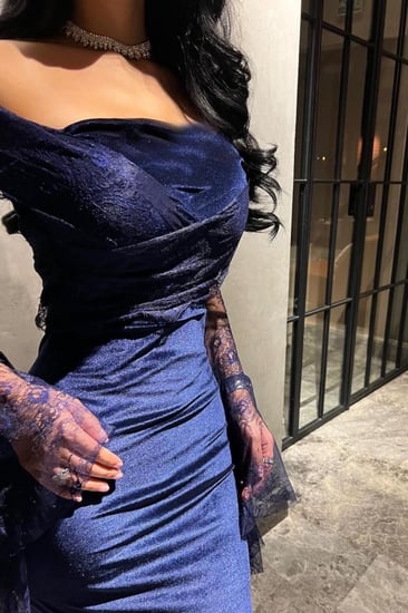 فستان سهرة مخمل طويل لون كحلي