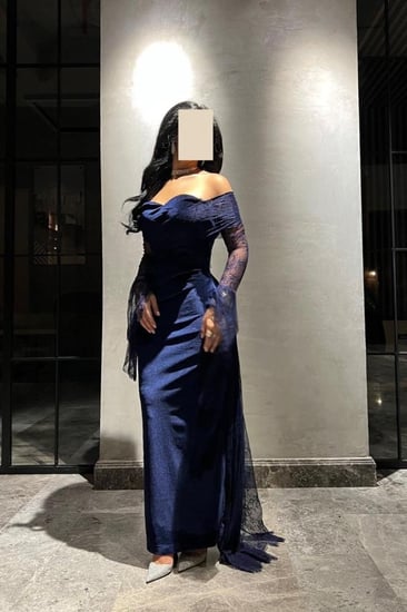 فستان سهرة مخمل طويل لون كحلي