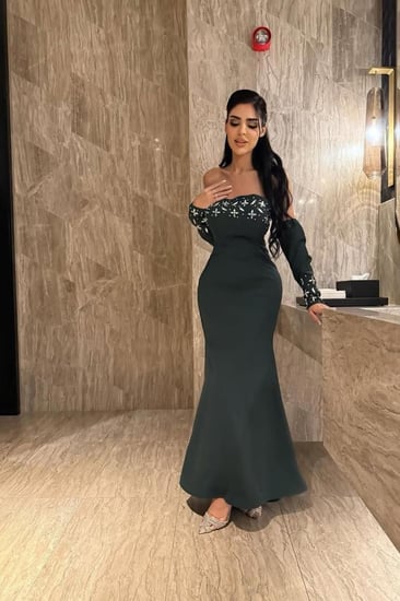 فستان توب للسهرة بأكمام منفصلة لون أخضر داكن