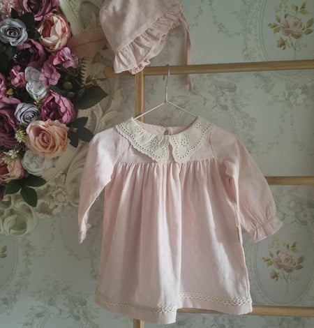 فستان مع قبعة قطن 100%  (وردي)