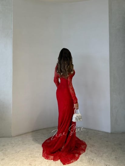 فستان لا روج سهره دانتيل احمر