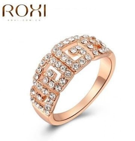 خاتم نسائي مطلي بالذهب ومزين بالزركون الكوبي الشفاف مقاس 7 أمريكي