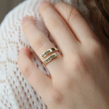 خاتم اسمين مطلي ذهب تصميم حسب طلبك 1