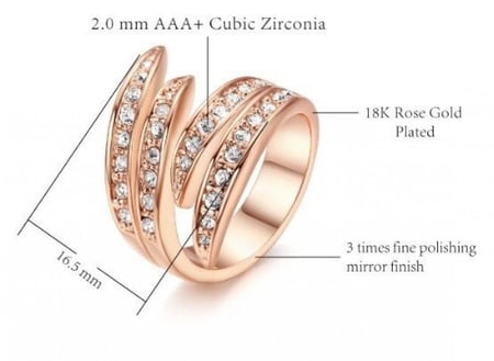 خاتم نسائي مطلي بالذهب مقاس 7.25 أمريكي