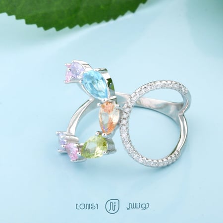 خاتم ملون فضة عيار 925