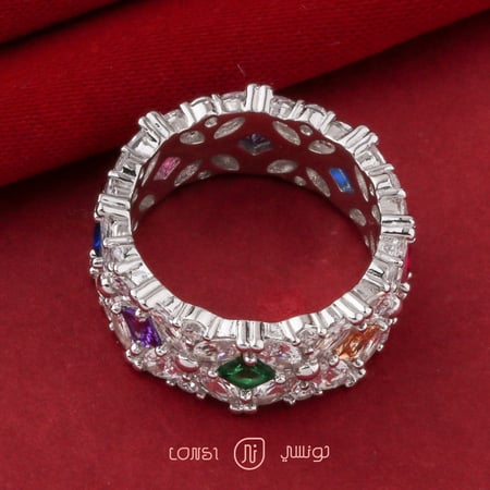 خاتم فضة ملون عيار 925