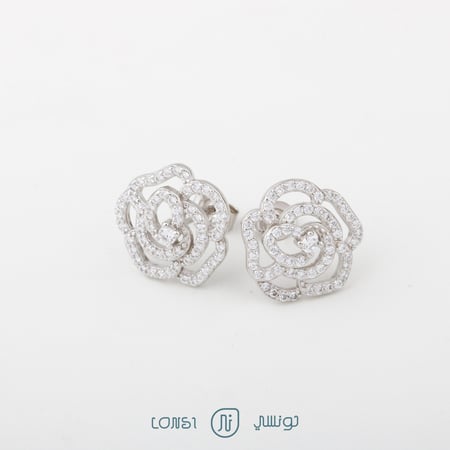 حلق تصميم وردة فضة عيار 925