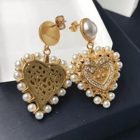 DOLCE GABBANA gold, DG Logo Pearl Heart Earrings