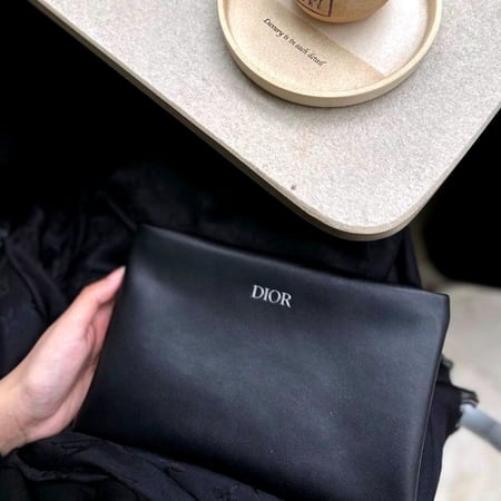 Dior Vegan Leather Pouch - Black