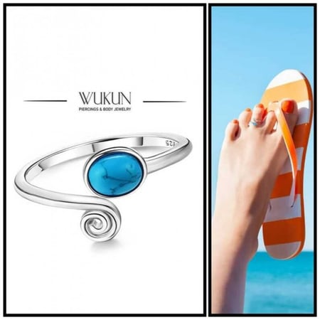 خاتم شاطئ فضة 925s لإصبع القدم بحجر أزرق